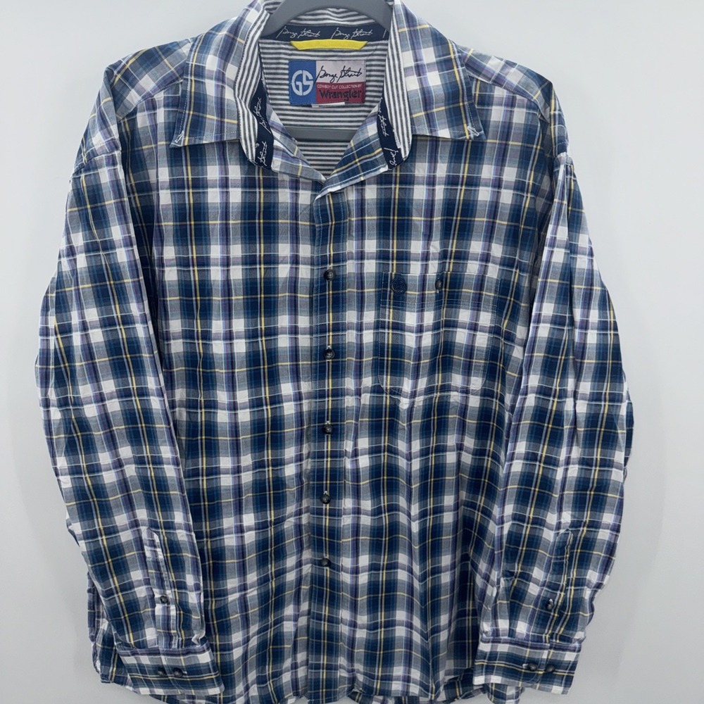 Wrangler George Strait Western Cowboy Button‎ Up Striped Size Large Vintage